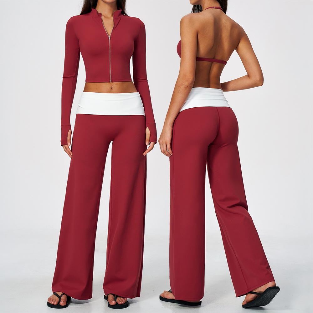 Yoga Fitness Stretching - Zip Jacket Wide Leg Pants 2