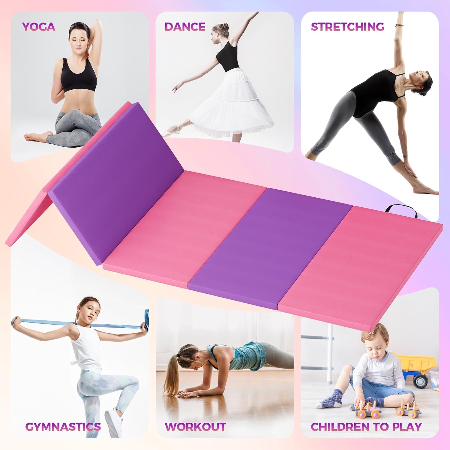 Gym Floor Mats - Foldable Yoga Mat Gymnastics Mat 5-Fold