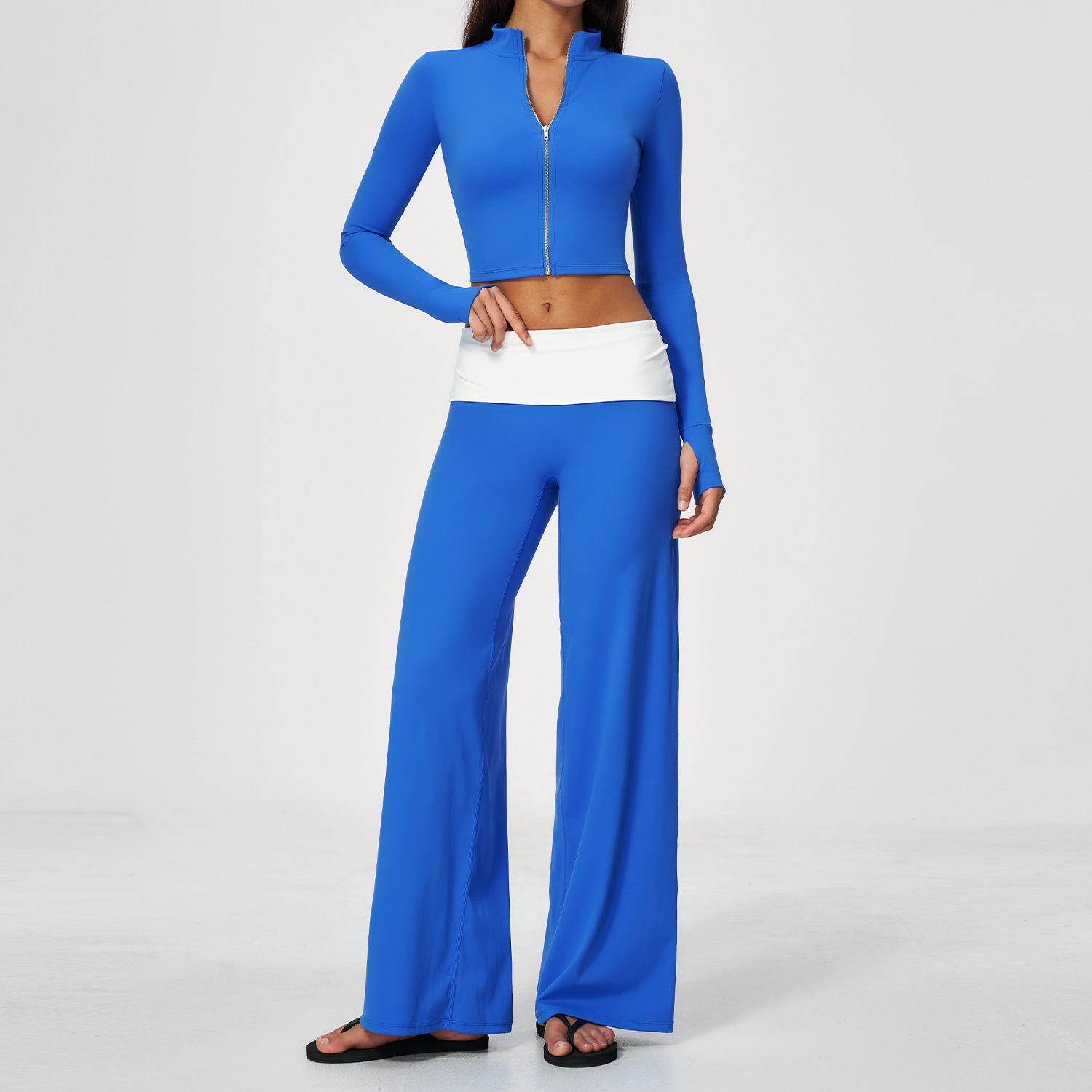 Zip Jacket Wide Leg Pants 2 Pi - Yoga Fitness Stretching ulasan dan harga