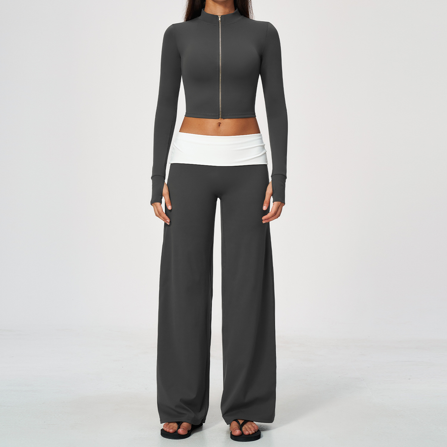 Zip Jacket Wide Leg Pants 2 Pi - Yoga Fitness Stretching ulasan dan harga