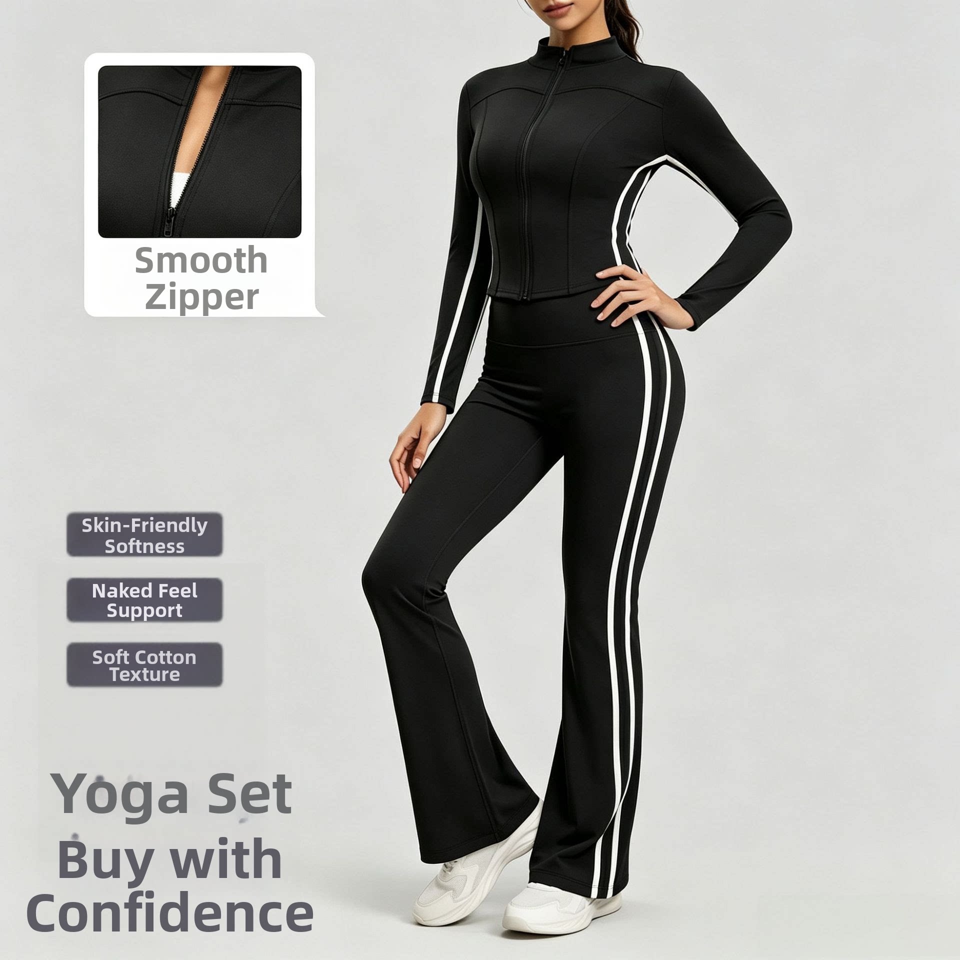Women Striped Fall Workout Set - Yoga Fitness Stretching ulasan dan harga