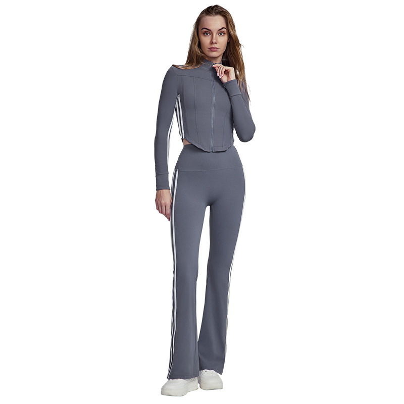 Women Striped Fall Workout Set - Yoga Fitness Stretching ulasan dan harga